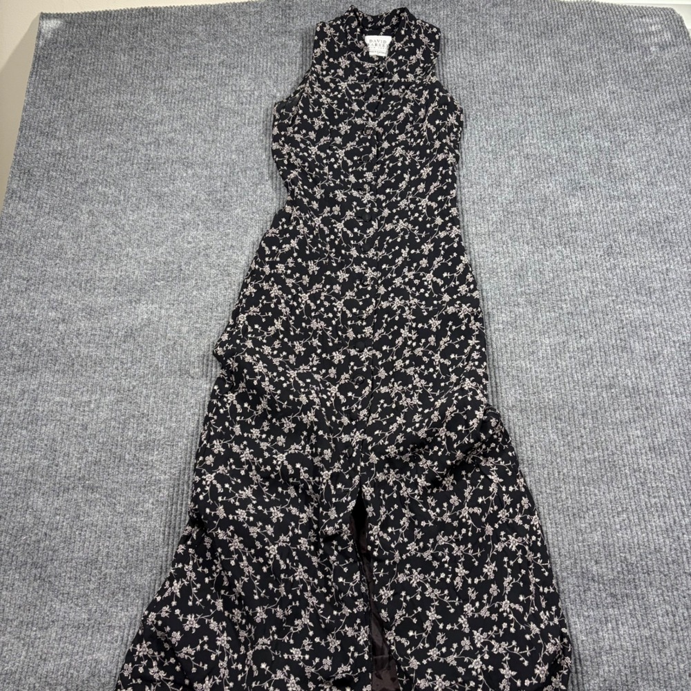 David Warren Dress Womens 4 New York Vintage Floral Maxi Black White Sleeveless